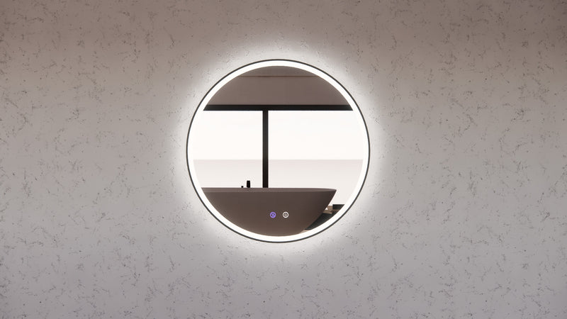 Riva R3 800mm Framed Round Led Mirror 3 Colour lights with Dimmer Black - Sydney Home Centre