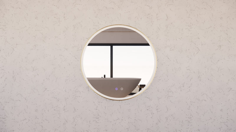 Riva R3 600mm Framed Round Led Mirror 3 Colour lights with Dimmer Brushed Gold - Sydney Home Centre