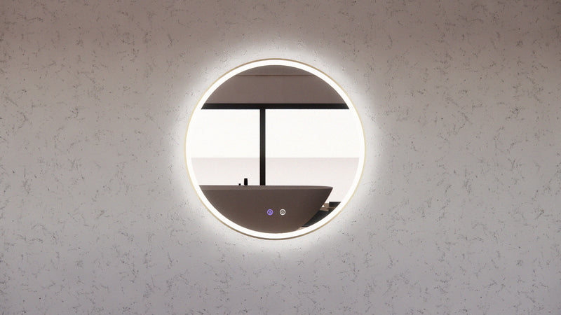 Riva R3 600mm Framed Round Led Mirror 3 Colour lights with Dimmer Brushed Gold - Sydney Home Centre