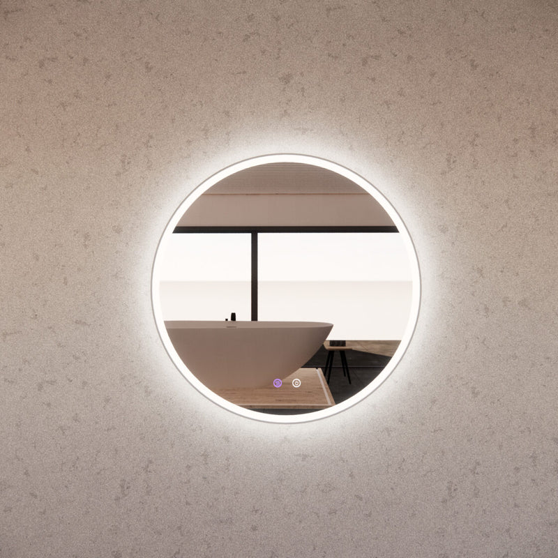 Riva R3 800mm Framed Round Led Mirror 3 Colour lights with Dimmer Brushed Nickel - Sydney Home Centre