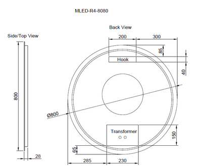 Riva R4 800mm Frameless Round Led Mirror 3 Colour lights Backlit with Defogging Function - Sydney Home Centre