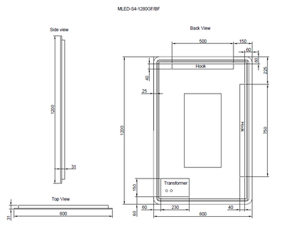 Riva S4 1200mm x 800mm Framed Rectangle Led Mirror 3 Colour lights with Dimmer Brushed Gold - Sydney Home Centre