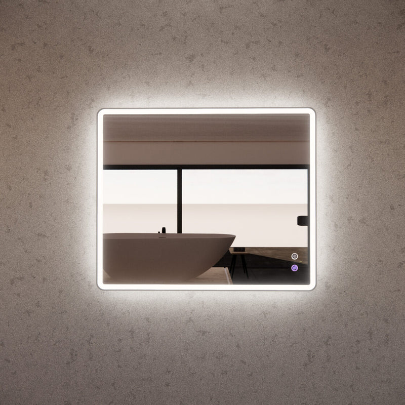 Riva S4 900mm x 750mm Framed Rectangle Led Mirror 3 Colour lights with Dimmer Brushed Nickel - Sydney Home Centre