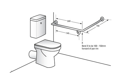 Dolphy 30° Flush Mount Side Wall Left Hand Grab Rail 840x700mm Silver