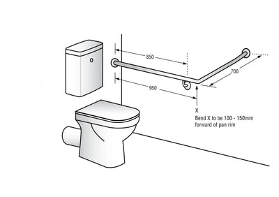 Dolphy 30° Flush Mount Side Wall Left Hand Grab Rail 950x700mm Silver