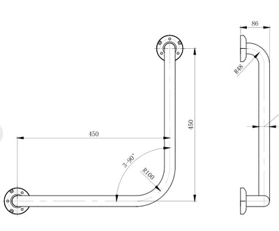 Dolphy 90° Ambulant Grab Rail 450x450mm Silver