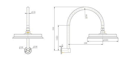 MN Montpellier Shower Arm With Shower Head Brushed Bronze