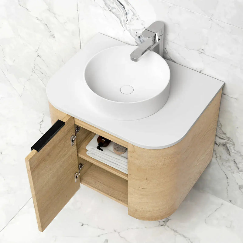 Otti Bondi 600mm Curve Vanity Natural Oak (Natural Marble Top) - WHILE STOCK LASTS - Sydney Home Centre