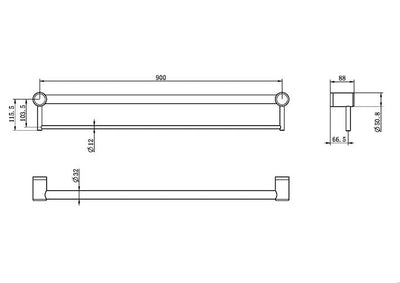 Nero Mecca Care 32mm Grab Rail With Towel Holder 900mm Gun Metal - Sydney Home Centre