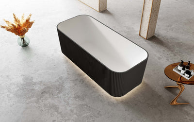 Riva Milano V-Groove Square 1500mm Freestanding Bathtub Matte White & Black - Sydney Home Centre