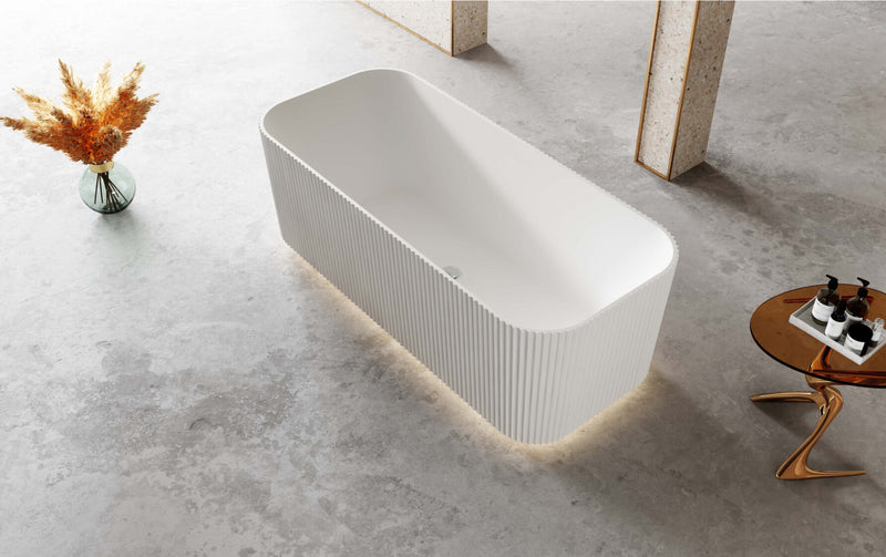 Riva Milano V-Groove Square 1500mm Freestanding Bathtub Gloss White - Sydney Home Centre