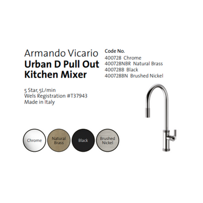 Armando Vicario Urban D Pull Out Kitchen Mixer Matte Black