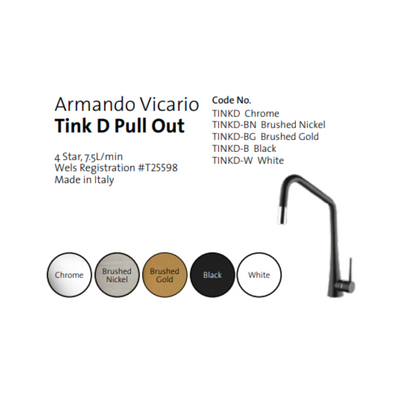 Armando Vicario TINK-D Kitchen Mixer With Pull-Out Brushed Gold