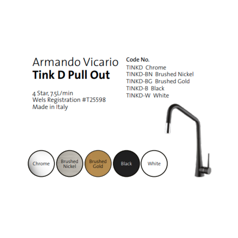 Armando Vicario TINK-D Kitchen Mixer With Pull-Out Brushed Gold