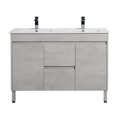 Poseidon Nova 1200mm Double Bowl Freestanding Vanity Concrete Grey (Ceramic Top) - Sydney Home Centre