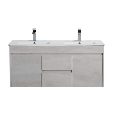 Poseidon Nova 1200mm Double Bowl Wall Hung Vanity Concrete Grey (Ceramic Top) - Sydney Home Centre