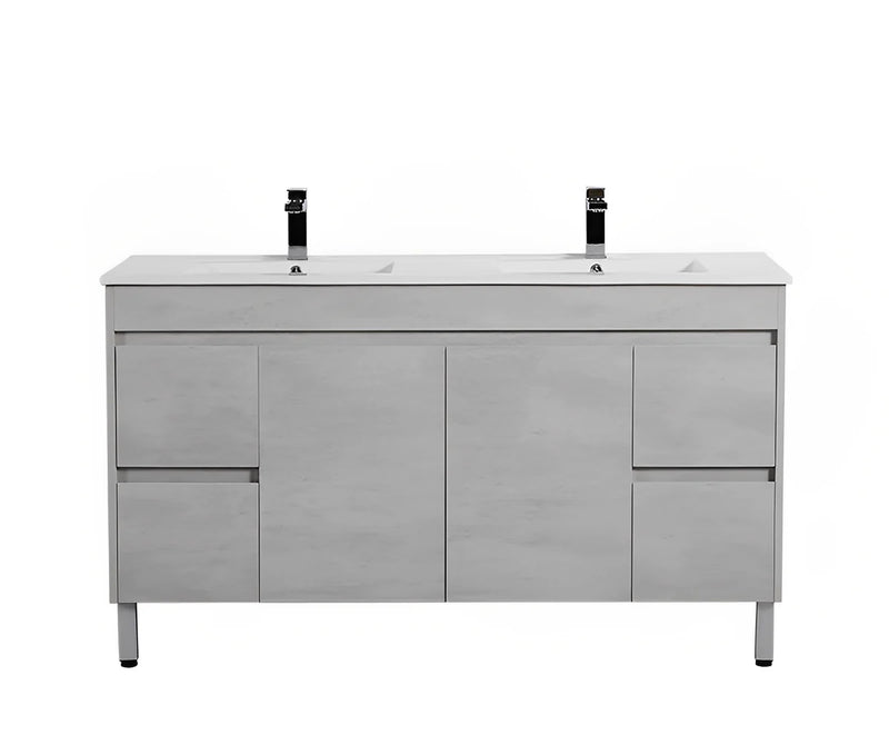 Poseidon Nova 1500mm Double Bowl Freestanding Vanity Concrete Grey (Ceramic Top) - Sydney Home Centre