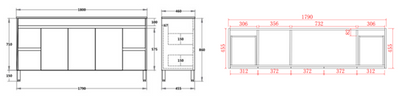 Poseidon Nova 1800mm Double Bowl Vanity with Built-In Kickboard Concrete Grey (Cabinet only) - Sydney Home Centre