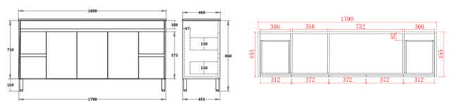 Poseidon Nova 1800mm Double Bowl Vanity with Built-In Kickboard Concrete Grey (Cabinet only) - Sydney Home Centre