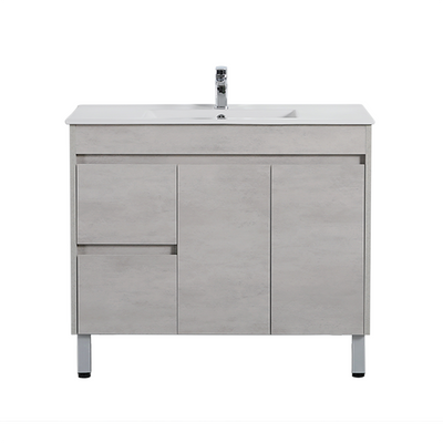 Poseidon Nova 900mm Left Hand Drawer Freestanding Vanity Concrete Grey (Ceramic Top) - Sydney Home Centre