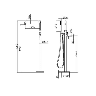 Zen SS316L Freestanding Bath Mixer With Outdoor Shower Hose Graphite