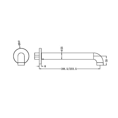 Zen SS316L Round Basin/Bath Spout Only 185mm Brushed Gold