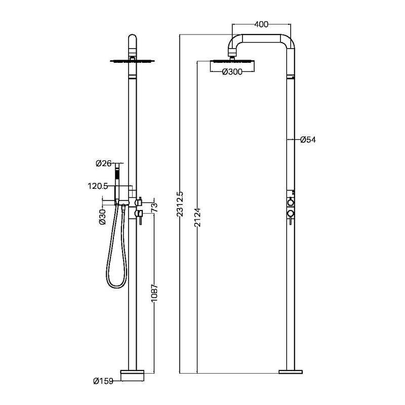 Zen SS316L Outdoor Freestanding Shower Column Graphite