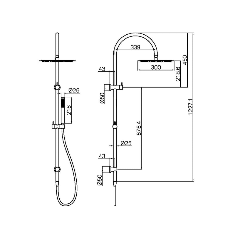 Zen SS316L Twin Shower With Outdoor Shower Hose Brushed Gold