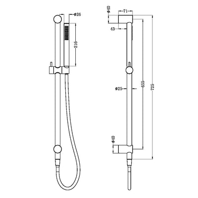 Zen SS316L Shower Rail With Outdoor Shower Hose Brushed Nickel