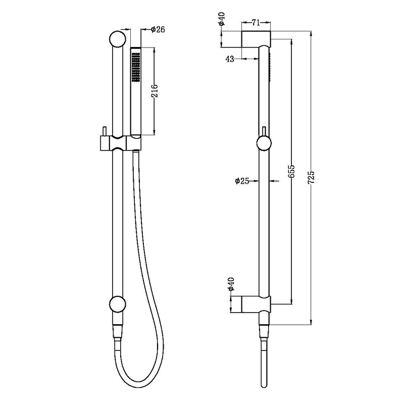 Zen SS316L Shower Rail With Outdoor Shower Hose Brushed Gold