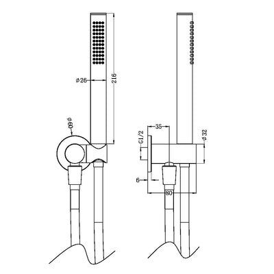 Zen SS316L Shower On Bracket With Outdoor Shower Hose Brushed Bronze