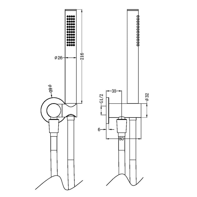 Zen SS316L Shower On Bracket With Outdoor Shower Hose Graphite