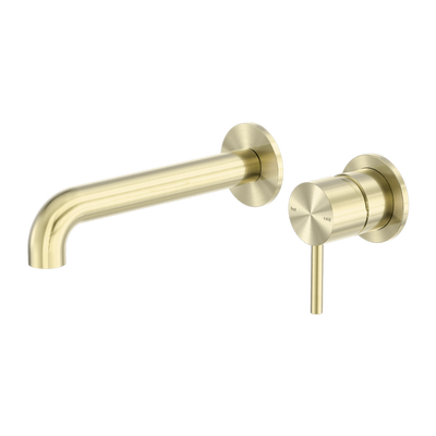 Zen SS316L Wall Basin/Bath Mixer Separate Back Plate 185mm Spout Brushed Gold