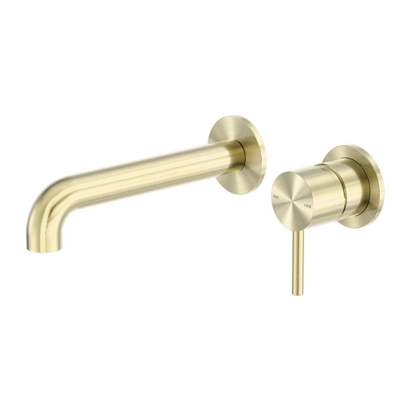 Zen SS316L Wall Basin/Bath Mixer Separate Back Plate 185mm Spout Brushed Gold