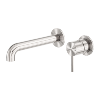 Zen SS316L Wall Basin/Bath Mixer Separate Back Plate 185mm Spout Brushed Nickel