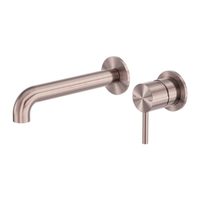 Zen SS316L Wall Basin/Bath Mixer Separate Back Plate 185mm Spout Brushed Bronze