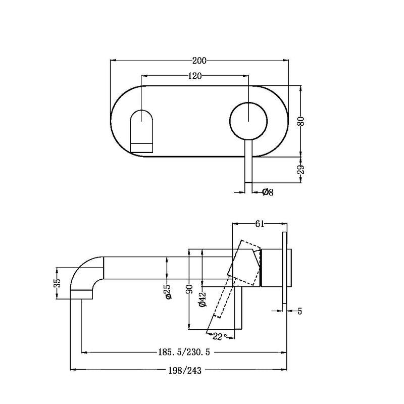 Zen SS316L Wall Basin/Bath Mixer 230mm Spout Trim Kits Only Brushed Bronze