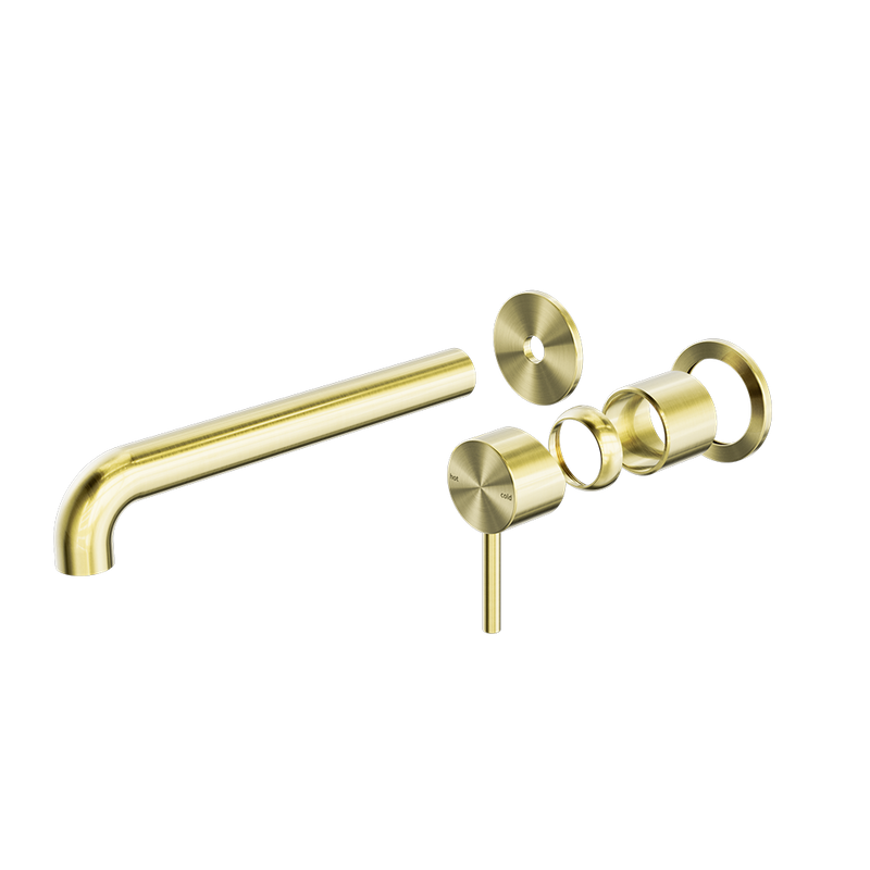 Zen SS316L Wall Basin/Bath Mixer Separate Back Plate 185mm Spout Trim Kits Only Brushed Gold