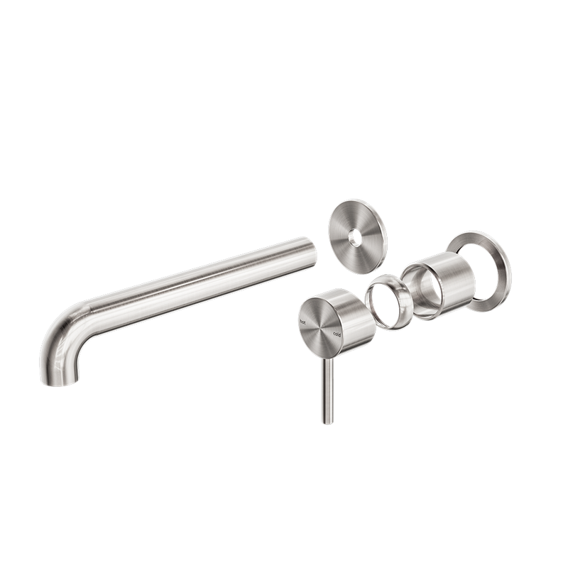 Zen SS316L Wall Basin/Bath Mixer Separate Back Plate 185mm Spout Trim Kits Only Brushed Nickel