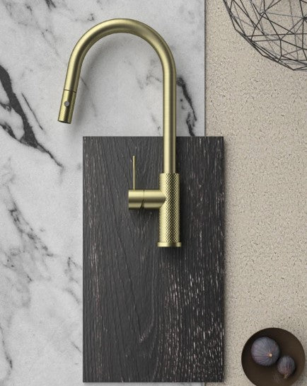 Nero Opal Pull Out Sink Mixer With Vegie Spray Function Brushed Gold - Sydney Home Centre