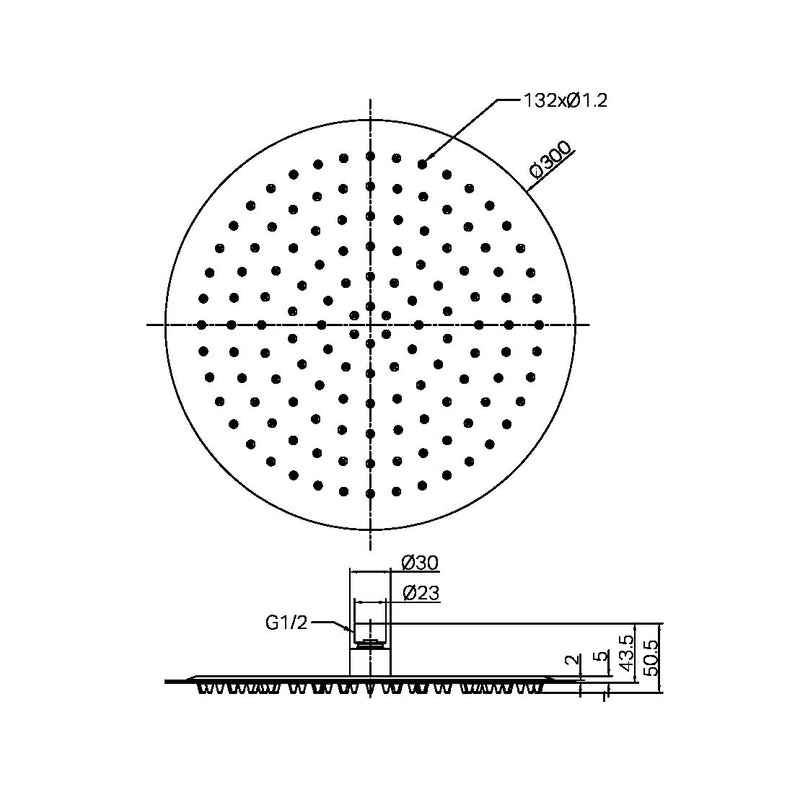 Zen SS316L 300mm Round Shower Head Brushed Gold