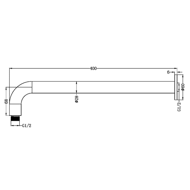 Zen SS316L Round Shower Arm 400mm Length Graphite