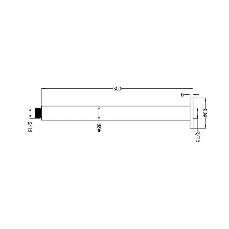 Zen SS316L Round Ceiling Arm 300mm Length Brushed Gold