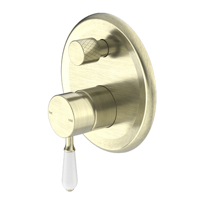 Nero York Shower Mixer With Divertor With White Porcelain Lever Aged Brass - Sydney Home Centre