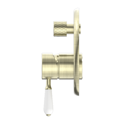 Nero York Shower Mixer With Divertor With White Porcelain Lever Aged Brass - Sydney Home Centre