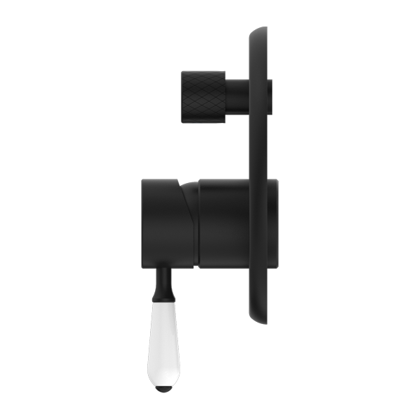 Nero York Shower Mixer With Divertor With White Porcelain Lever Matte Black
