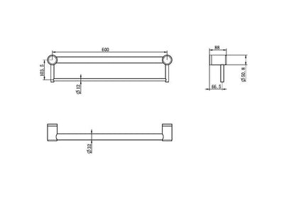 Nero Mecca Care 32mm Grab Rail With Towel Holder 600mm Gun Metal - Sydney Home Centre