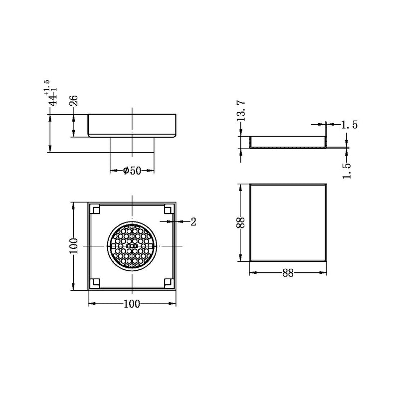 Nero 100mm Square Tile Insert Floor Waste 50mm Outlet Brushed Nickel