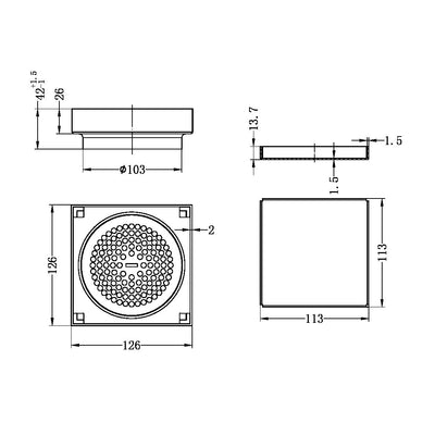 Nero Tile Insert 130mm Square Tile Floor Waste 100mm Outlet Brushed Bronze - Sydney Home Centre