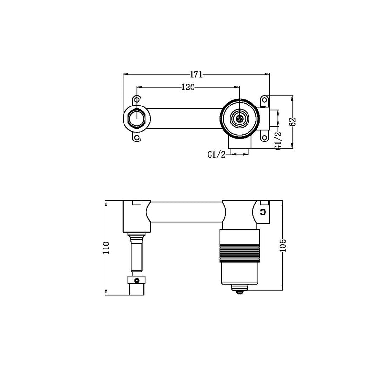 SS316L 35mm Premium Universal Wall Basin/Bath Mixer Body Only